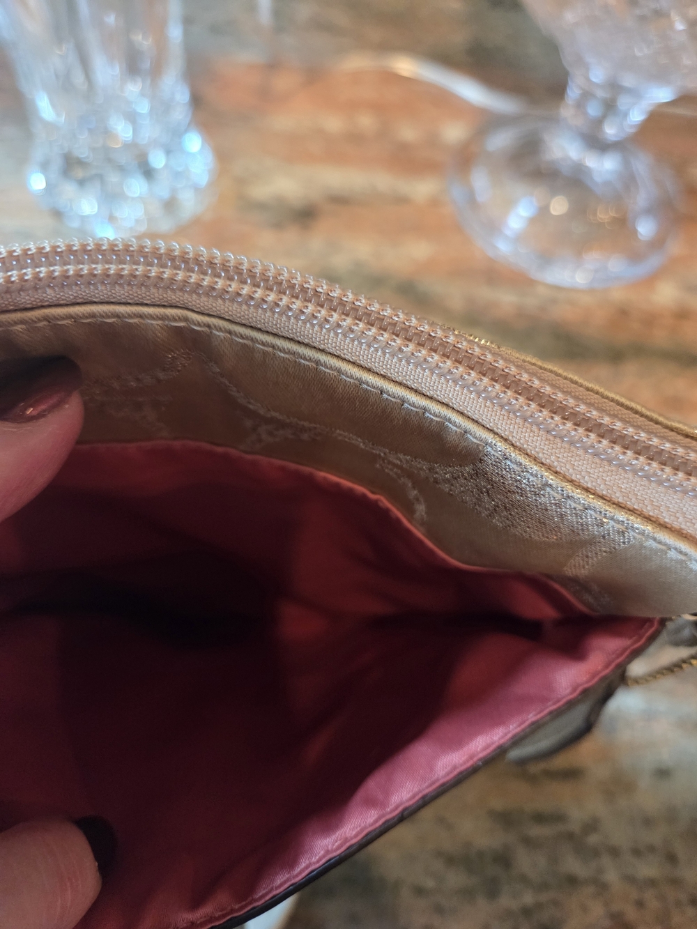 Coach Metallic Beige And Gold Signature Crossbody with Floral Wristlet - Picture 5 of 9